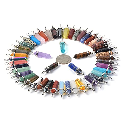 Justinstones Crystal Healing Hexagonal Point Chakra Reiki Pendant Beads Lot - color: 12pcs Mixed