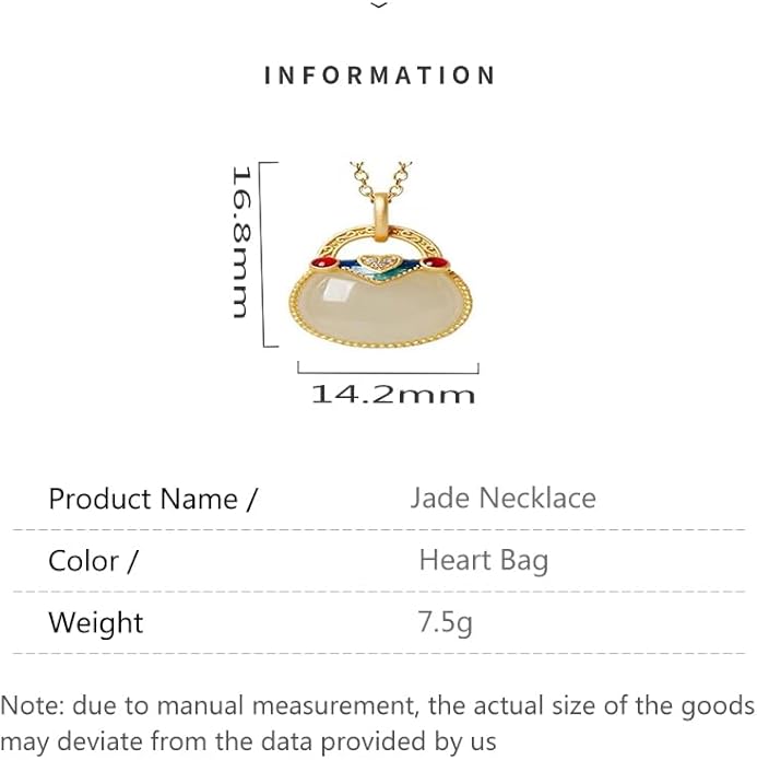 14K Gold Real Natural Jade Enamel Fortune Bag Necklace, Unique Vintage Style Jade Pendant, Delicate Jade Jewelry Gift for Wife's Prosperity