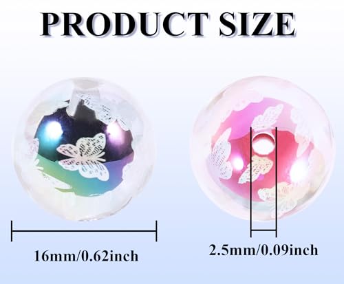 15Pcs Acrylic Beads Round 16mm UV Bead in Bead with Butterfly Print Fit for DIY Jewelry Bracelet Necklace Keychain Beadable Pens Mobile Phone Chain Making Cute (Butterfly-White) - color: Butterfly-White