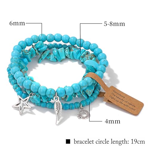 3Pcs Crystal Bracelet for Women Handmade Crystals and Healing Stones Bracelets Natural Stone Beaded Bracelets Set Star Moon Feather Boho Bracelets Birthday Gifts for Women Girls