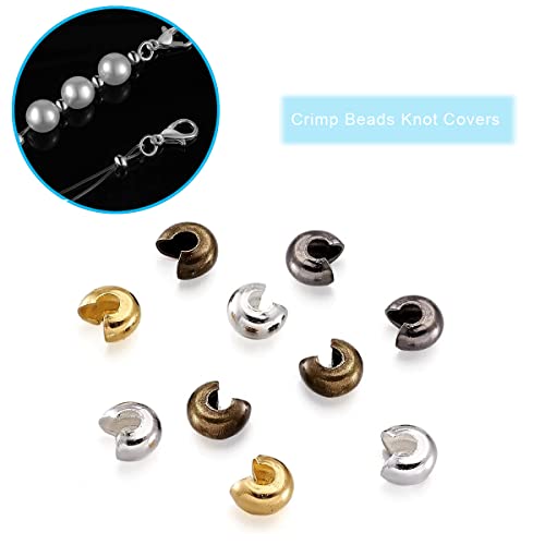 1400 Pieces Brass Tube Crimp Beads Wire Guardians Crimp Bead Knot Covers Bead Tips Knot Covers for DIY Bracelets Necklaces Jewelry Making Crafts Supplies(Gold) - color: Gold