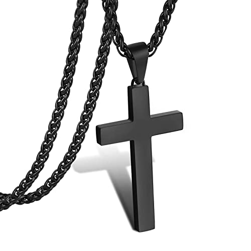 P. BLAKE Stainless Steel Cross Pendant Necklace for Men Boys, Christian Cross Pendant with 16-24 Inches Chain Cross Necklace Jewelry Gifts - size: 18 Inches, style: Black Pendant 1.7*0.9
