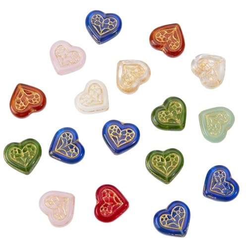 1 Box 20PCS Valentine Heart Glass Beads with Hole Bohemian Love Shaped Colorful Czech Golden Metal Enlaced Crystal Charms Loose Spacer Bead for Jewelry Making Bracelet Necklace Diy Craft - style: Heart
