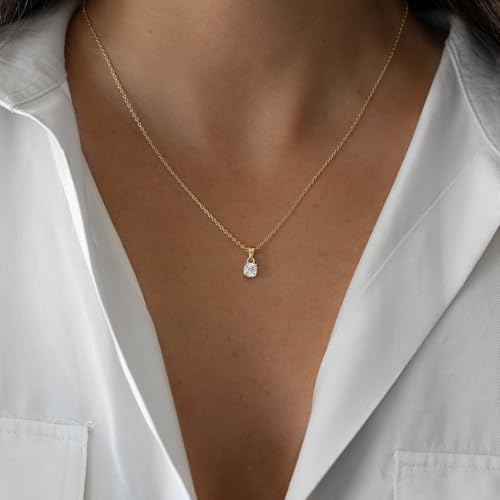 Mothers Day Gifts - Dainty Silver Gold Necklaces for Women Cute Station Choker Simulated Diamond Necklace Simple Layering CZ Necklace Trendy Jewelry Gifts - color: Gold, style: Square