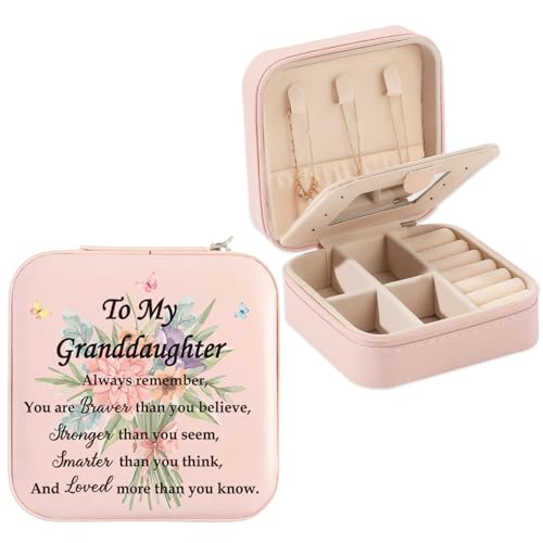 Granddaughter Valentines Day Gifts from Grandma Grandpa Graduation Birthday Gifts for Granddaughter Christmas Mothers Day Gift for Granddaughters Jewelry Box Pink Portable Travel Jewelry Case - color: granddaughter
