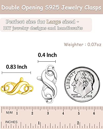 Dailyacc S925 Double Opening Lobster Clasp Sterling Silver and Gold Necklace Bracelet Extender Clasps and Closures for DIY Jewelry - color: Gold & Silver, size: 21mm × 11mm