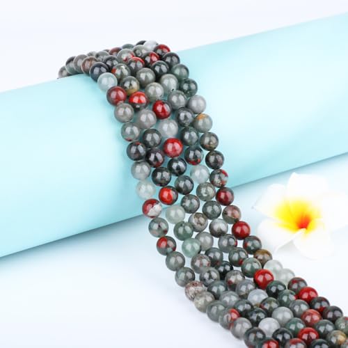 Natural Stone Beads Round Genuine Real Stone Beading Strand Loose Gemstones DIY Smooth Bead for Bracelet Necklace Earrings Jewelry Making (African Bloodstone, 8mm 45 Pieces) - color: African Bloodstone, size: 8mm 45pcs