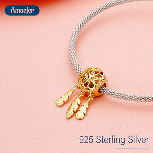 S925 Bead Dangle Charms for Bracelets Necklaces, Compatible with Pandora - style: Gold Dreamcatcher Charm