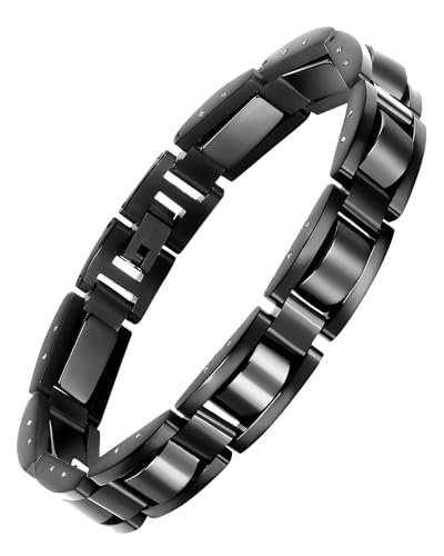 Feraco Mens Magnetic Bracelets, Classic Balck Titanium Stainless Steel Bracelets with Natural Hematite Magnet Stones,Men's Jewelry Gifts,8.66 inch - color: Black