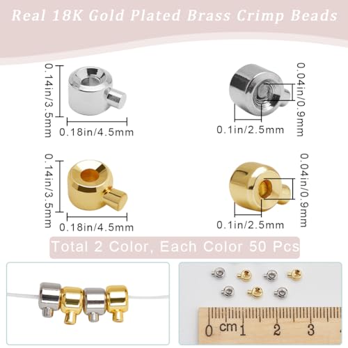 Beebeecraft 100Pcs 18K Gold Plated Brass Crimp Beads Charms Gold Silver Loose Rondelle Spacer Beads 4.5x3.5mm Metal Beading Findings for DIY Jewelry Making - color: Tube
