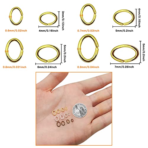 2400pcs Oval Jump Rings Stainless Steel Jump Rings Oval Open Ring Open Jumps Ring Diameter 4mm 5mm 6mm 7mm for Jewelry Making Supplies Earring Bracelet Necklace DIY Craft Making(6 Colors) - color: 6 colors B