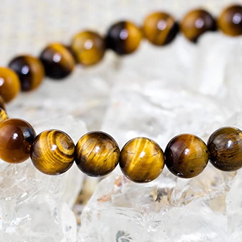 8mm Natural Gemstone Stretch Bracelet, Handmade Unisex Crystal Bracelets for Meditation, Yoga, Spiritual Healing & Positive Energy - color: Golden Tiger Eye