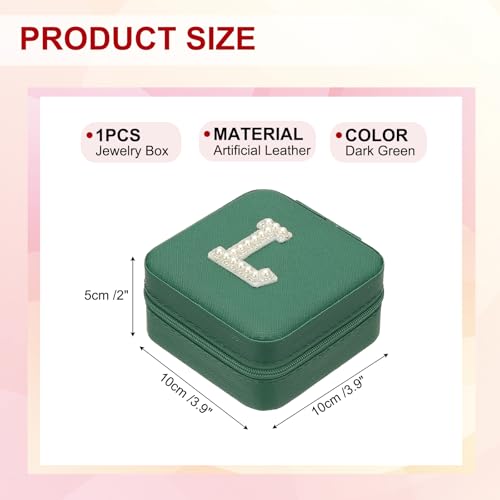 PATIKIL Travel Jewelry Case, L Initial Small Travel Jewelry Box Organizer Rings Earrings Storage Case Personalized Gifts for Women Girls Birthday Christmas Bridesmaid Gifts, Dark Green - style: L