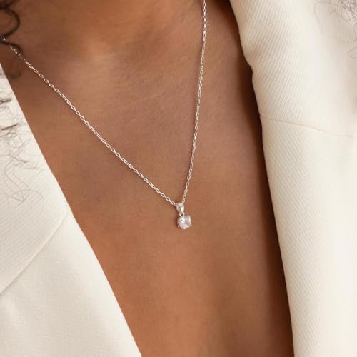 Mothers Day Gifts - Dainty Silver Gold Necklaces for Women Cute Station Choker Simulated Diamond Necklace Simple Layering CZ Necklace Trendy Jewelry Gifts - color: Silver, style: Square