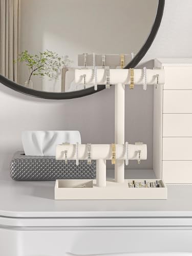 Bracelet and Necklace Holder,Velvet Jewelry Necklace Display Organizer Stand,bracelet Holder for Selling,Bracelet and Necklace Storage Tree (Style 2（Beige）) - style: Style 2（Beige）