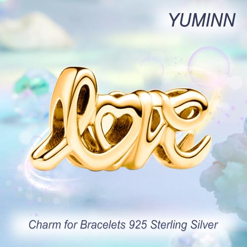925 Sterling Silver Charms for Bracelets Gold Love and Heart Charms Cherry Blossom Dangle Beads Jewelry for Women - color: Gold Love