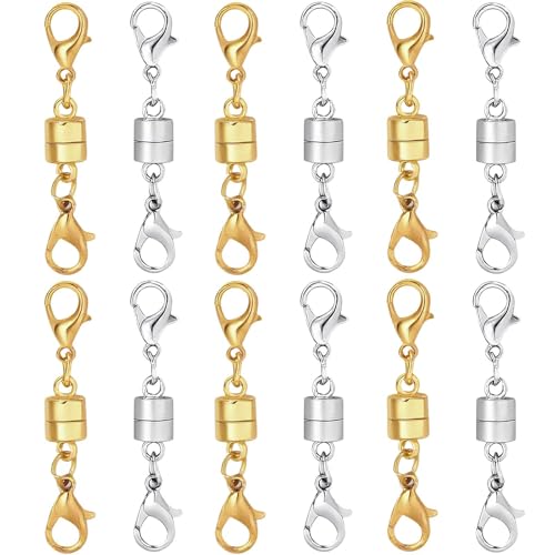 12PCS Magnetic Necklace Clasp and Closures with Double Lobster Clasp, 14K Gold & Silver Jewelry Extenders for Women Necklaces, Bracelets & DIY Crafts - color: 6pcs gold6silver