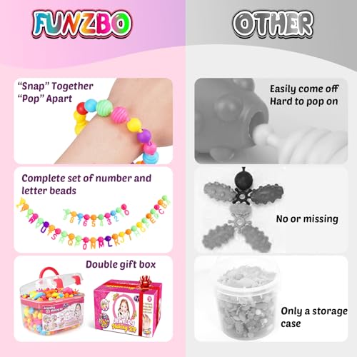 FUNZBO 650pcs Pop Beads - Jewelry Making Kit for 3 4 5 6 7 8 Year Old Little Girls, Arts and Crafts Toys for Kids, Necklace Bracelet Creativity Snap Set Birthday Gifts - size: Large