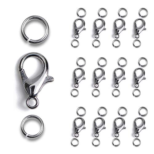 AD Beads 50 Pieces Lobster Claws Clasps Plus 100 Pieces 7mm Open Jump Rings Suitable for Necklace Bracelets Jewelry (8x15mm, Gunmetal) - color: Gunmetal, size: 8x15mm