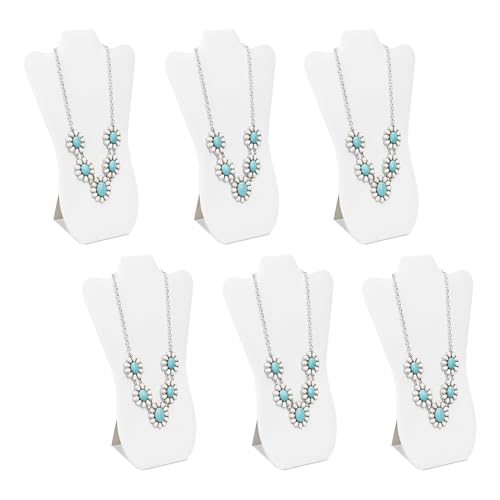 MOOCA White Faux Leather MDF Wood Jewelry and Necklace Easel Display Stand, Set of 6 - color: White Faux Leather, 6 pcs