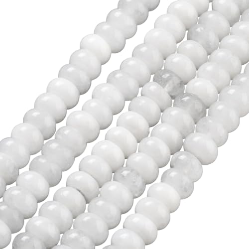 1 Box 148PCS 5x8MM Natural White Jade Beads with Hole Abacus Stone Crystal Energy Power Disk Rondelle Gemstone Flat Loose Spacer Bead for Jewelry Making Bracelet Adult DIY Crafts Supplies - color: White, size: 148pcs