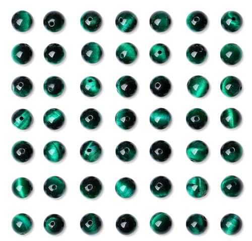 QINJIEJIE 60PCS Green Tiger Eye Beads 8mm Stone Beads Round Loose Gemstone Bead for Bracelet Beading Crystal Jewelry Making DIY Necklace Earrings 0.32" - color: Green Tiger's Eye, size: 60PCS