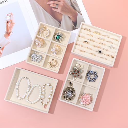 Kifmurase 8Pcs Mini Velvet Jewelry Drawer Organizer Trays, Stackable Jewelry Storage Inserts Set, Small Drawer Inserts Display Case for Earrings, Rings, Necklaces, Bracelets