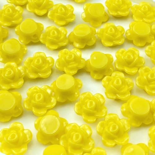 200pcs Acrylic Rose Flower Beads Candy Color Flat Back Spacer Beads Loose Pastel Colorful Decor for DIY Crafts Jewelry Making Bracelet Necklace Earrings(Lemon Yellow) - color: Lemon Yellow