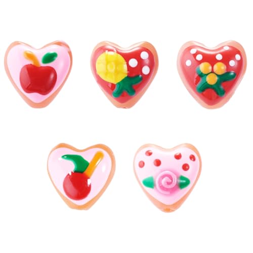 Beadthoven 5Pcs Heart Shaped Lampwork Beads Heart with Fruits Glass Crystal Bead Charm Apples Pineapple Cherry Orange Handmade Crystal Craft Spacers for Jewelry Making Bracelet Earrings DIY Supplies - color: Heart with Fruit