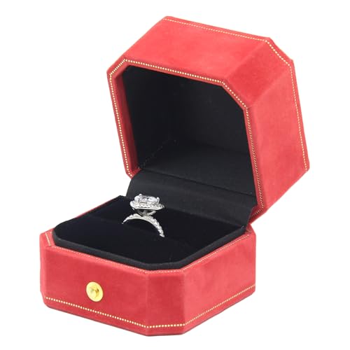 Jewelry Ring Box, Velvet Wedding Ring Box Small Travel Jewelry Box for Business, Engagement, Wedding, Bridesmaid and Mother's Day - Red - color: Ring Box-Red