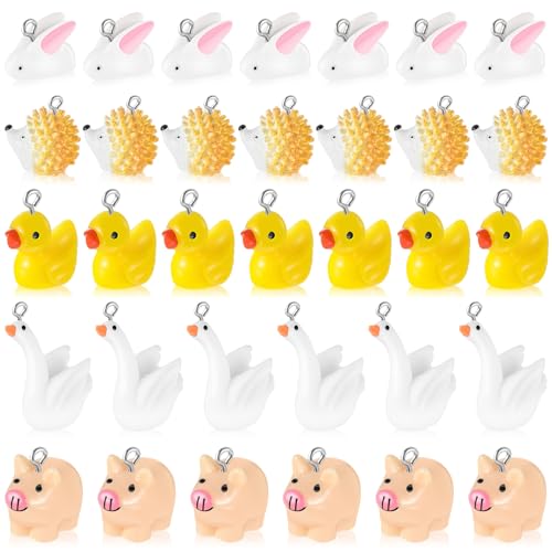 Civaner 50 Pcs Resin Charms for Jewelry Making, Cute Mushroom Bee Duck Cow Chicken Swan Rabbit Pig Farm Animal Pendants for DIY Bracelets Necklaces - style: Cute Style