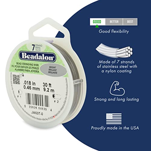 Beadalon 7 Strand Bead Stringing Wire, 0.015 in / 0.38 mm, Silver Color, 30 ft / 9.2 m - color: Multicolor, style: .015 in / 0.38 mm , 30 ft / 9.2 m
