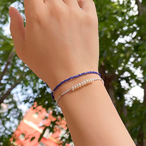KELITCH Adjustable turquoise bead bracelet single color knitting friendship bracelet fashion jewelry daily wear gift (28 color selection) - color: Blue 04K