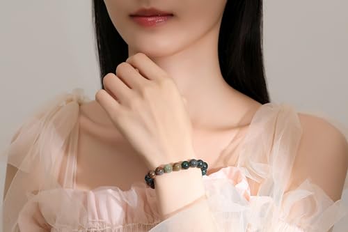 MAIBAOTA Healing Crystal Bracelet for Women Men, 8/4 mm Natural Stone Beaded Bracelets, Jewelry Birthday Gifts, Round Gemstones Stretch Bracelets - color: Multi-Indian Agate, size: 8 mm