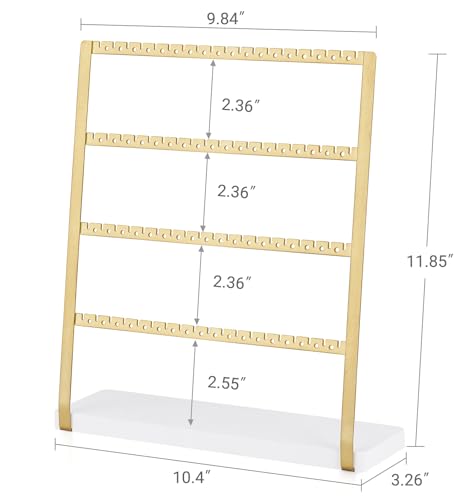 Mkono 4-Tier Earring Holder Organizer Stands Gold Metal Jewelry Display Rack for Hanging 74 Pairs of Earrings and Ear Studs, Gifts for Women and Girls