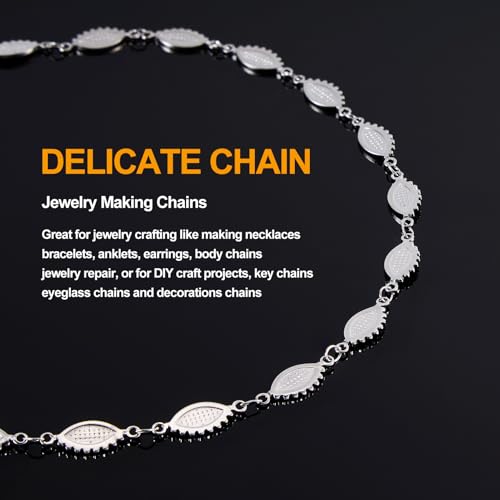 KYUNHOO 13 Feet Long Stainless Steel Bulk Chain for Jewelry Making Silver Craft Chains with Lobster Clasps Jump Rings Jewelry Supplies for DIY - color: Eyelash Steel