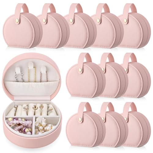 Weysat 12 Pack Travel Jewelry Case Bridesmaid Gifts Box Bulk Small Leather Earring Organizer for Women Teacher Proposal Return Gift (Pink) - color: Pink