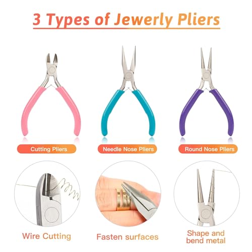 Giwaelro Jewelry Repair Kit for Adults, Jewelry Making Supplies with Pliers, Wires, Findings, Necklace Chains, Magnifier and Storage Bag