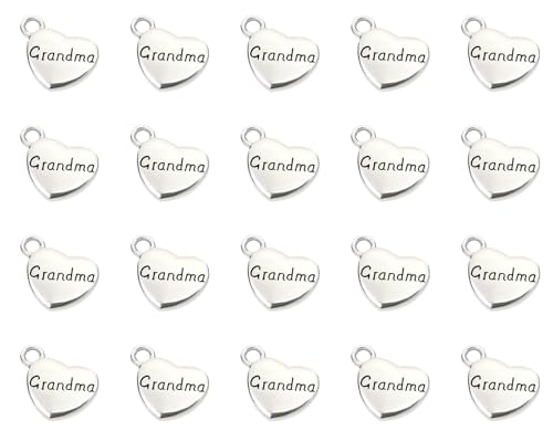 Shapenty Antique Silver Love Heart Shaped Family Members Pendant Charms for DIY Craft Keychains Bracelet Necklace Earrings Jewelry Making Findings and Memory Ornament - style: Grandma