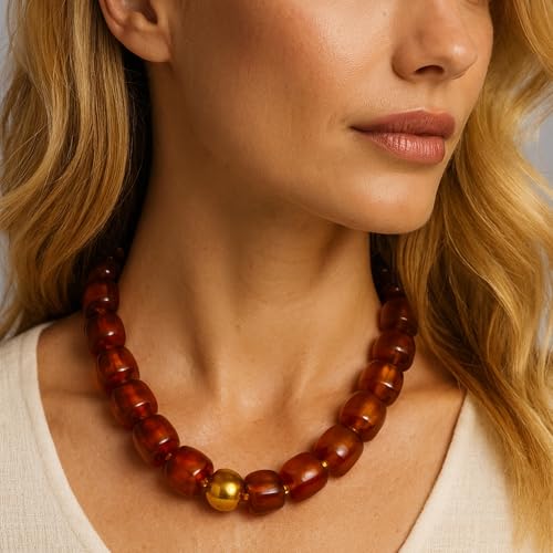 Mchic Colorful Beaded Choker Necklace for Women: Boho Large Square Acrylic Beaded Necklace Stainless Steel Adjustable Surfer Beach Strand Necklaces Summer Handmade Jewelry Gift for Women - color: Amber