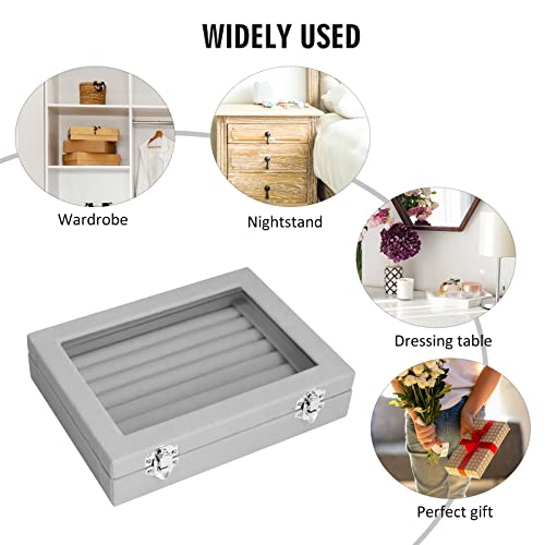 Vicoter Rings Organizer Tray 7 Slots Velvet Jewelry Earring Storage Box with Transparent lid Jewelry Display Case for Girls Wife Mom Women (Grey) - color: Grey