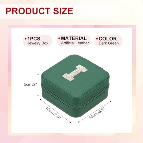 PATIKIL Travel Jewelry Case, I Initial Small Travel Jewelry Box Organizer Rings Earrings Storage Case Personalized Gifts for Women Girls Birthday Christmas Bridesmaid Gifts, Dark Green - style: I