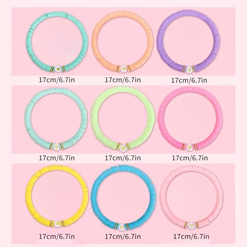 JIASHUYEYE Preppy Bracelets for Teen Girls - Stackable Boho Surfer Friendship Bracelets Set for Little Girls & Women - style: 9Pcs - Hearts A
