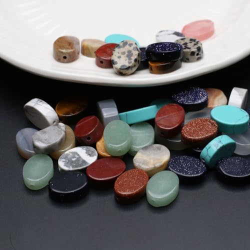 40 Pcs Healing Loose Beads Oval Shape Natural Necklace Stone Pendants Crystal for Jewelry Making DIY Craft - color: oval