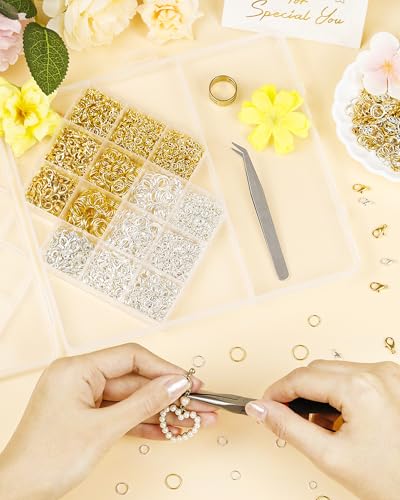 Fiveizero 2400pcs Jump Rings Kit for Jewelry Making with Gold/Silver Jump Rings,Lobster Clasps & Tools-Pliers,Tweezer,Opener for Necklace,Earrings,Charms Repair and DIY Craft Supplies ﻿