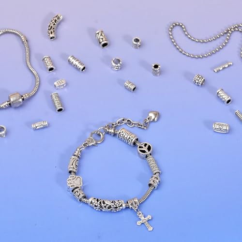 stino Silver Metal Tube Spacer Beads for Jewelry Making, Bracelet Earrings Necklace Findings & Supplies 512 (Tube （70Pcs）) - color: Tube （70Pcs）