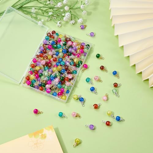 100/200Pcs Crystal Dangle Charms for Jewelry Making Bulk Small Cute Charms Transparent Glass Beads Pendants with Silver Gold Caps for Earring Necklace Bracelet DIY Supplies - color: Mix A