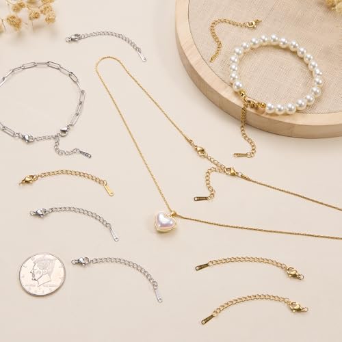20PCS Gold Plated Necklace Extender for Women 2 Inch Chains Extenders for Necklace Gold and Silver Bracelet Anklet Extension with Charm for Jewelry - color: Large and Small