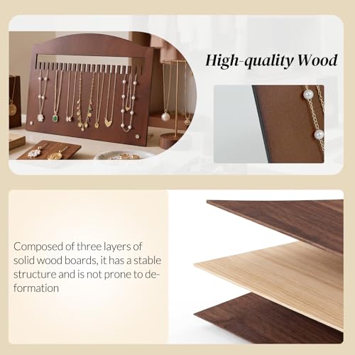SCUNDA Wooden Jewelry Stand, Wooden Necklace Display Stand with 23 Slots, Real Wood Jewelry Organizer Board for Women, Portable Necklace Holder for Craft Fairs, Home, and Exhibitions, 11" x 7.9"