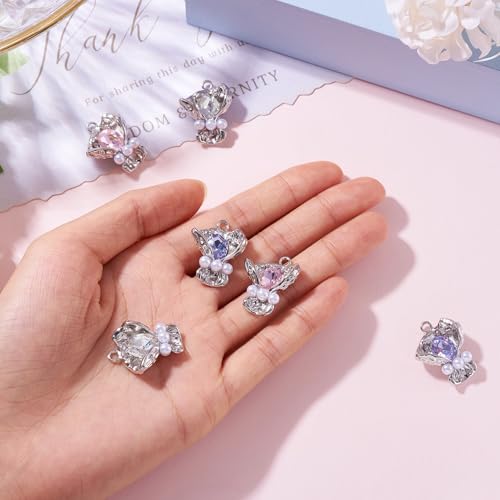 FASHEWELRY 6Pcs Alloy Rhinestone Flower Charms Pink Purple White Crystals Pendants Platinum Crafts Accessories with ABS Pearl Beads for Bracelet Necklace Earring Jewelry Making - color: Gradient Color Butterfly